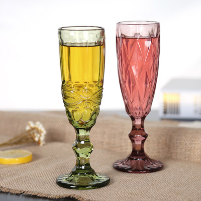 复古彩色浮雕香槟杯定制