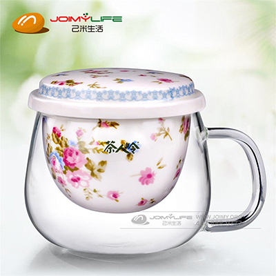 茶人岭玫瑰之约 耐热玻璃杯泡茶杯3件套定制