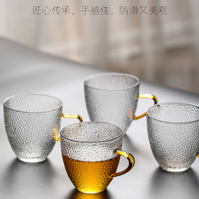 小号锤纹玻璃杯子带把150ML定制 家用玻璃水杯套装批发 创意客厅女士品茶杯订