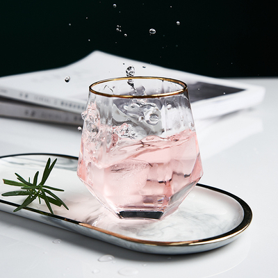 北欧创意钻石玻璃杯子 果汁冷饮牛奶杯洋酒具红酒威士忌杯定制