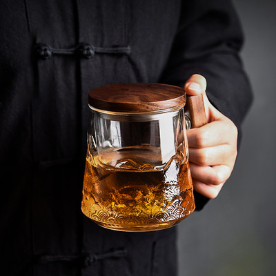 玻璃茶杯耐热带盖 茶水分离泡茶杯 家用办公杯过滤喝水杯子