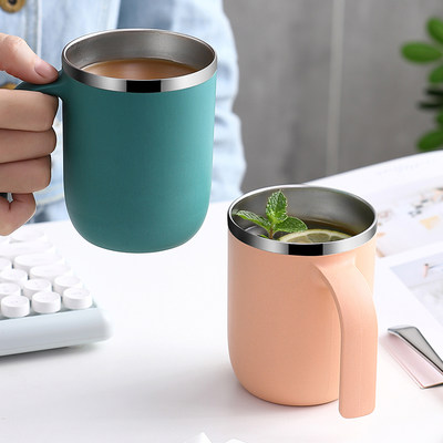 304不锈钢带盖勺创意个性杯子 可爱喝水杯咖啡杯