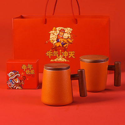 国风新年玻璃泡茶杯套装 牛年礼盒套装商务送客户春节礼物