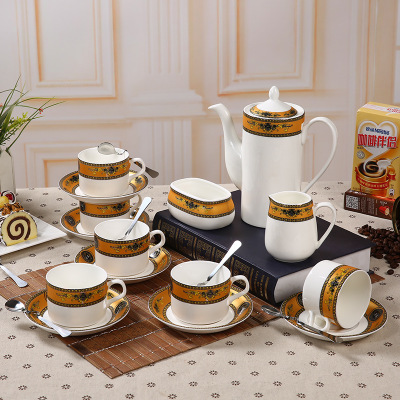 陶瓷咖啡具套装定制 欧式15头咖啡杯碟壶套装英式下午茶定制LOGO