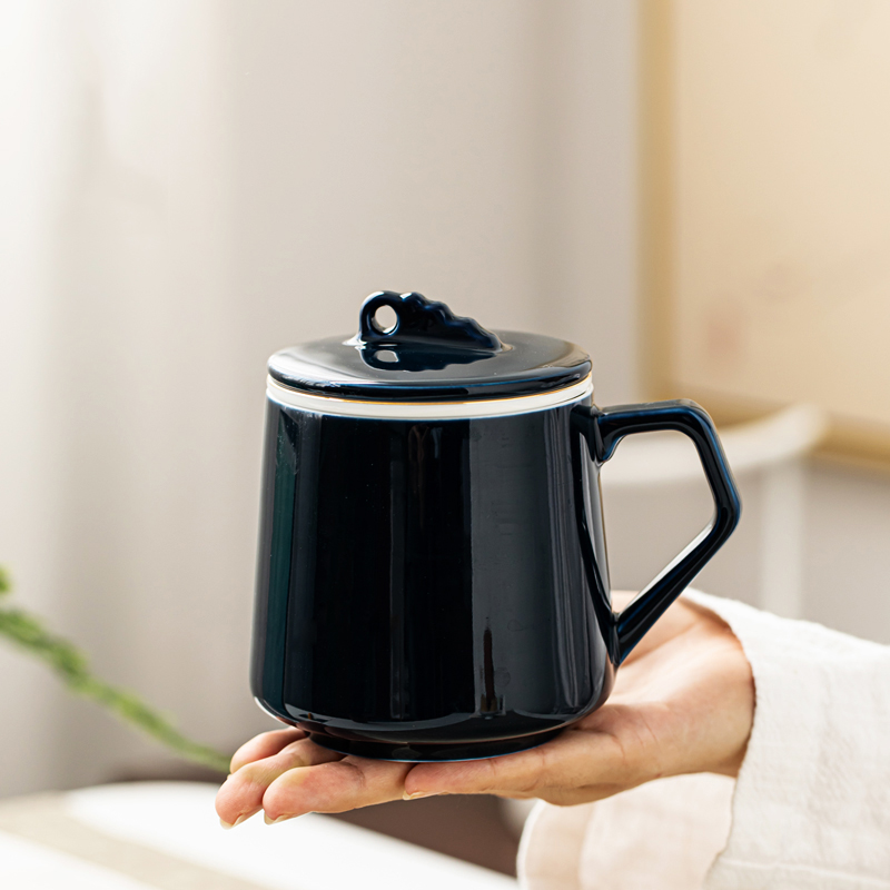 创意个性潮流陶瓷马克杯 带盖过滤办公室大容量茶水分离泡茶杯子