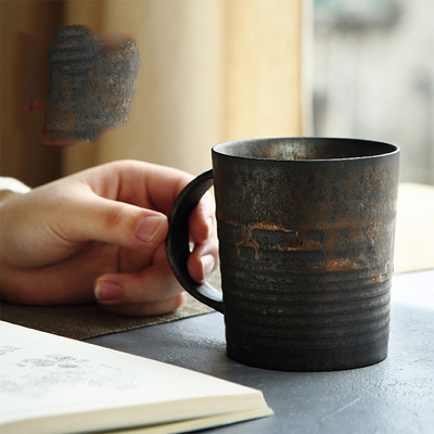 复古陶瓷马克杯 办公室喝水杯茶杯 鎏金釉面个人杯创意简约咖啡杯
