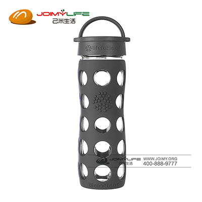 无BPA玻璃水瓶防漏经典瓶盖 带硅胶套碳灰色定制