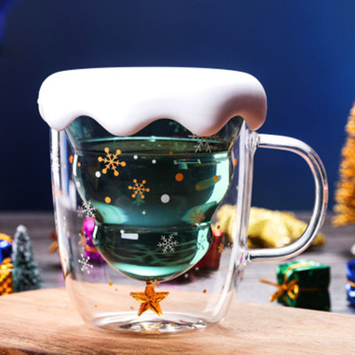 高硼硅双层玻璃杯 圣诞星愿杯隔热防烫咖啡杯 耐热耐高温水杯厂家定制