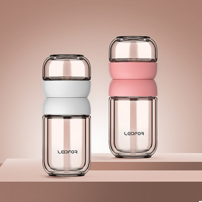 时尚玻璃水杯 办公透明便携泡茶可爱杯子定制