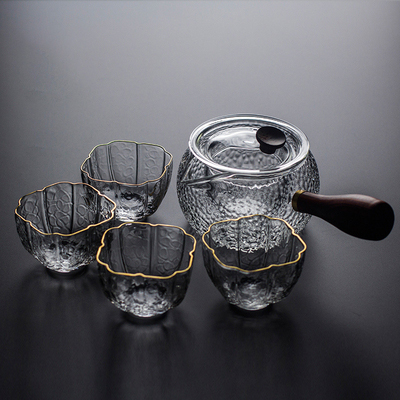 日式侧把玻璃泡茶壶 家用耐高温过滤锤纹带内胆煮花茶壶 功夫茶具定制