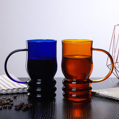 创意玻璃咖啡杯 耐高茶欧式彩色带把杯大号