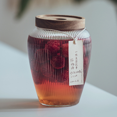 日式密封咖啡豆干果花茶存玻璃储罐大号 创意木盖零食罐家用