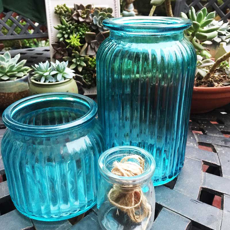 乡村地中海创意蓝色透明玻璃花瓶水培花瓶 办公
