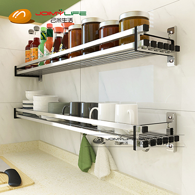 304不锈钢免打孔厨房置物架 壁挂式调料收纳架子定制