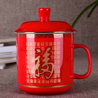 中国红瓷百福将军杯