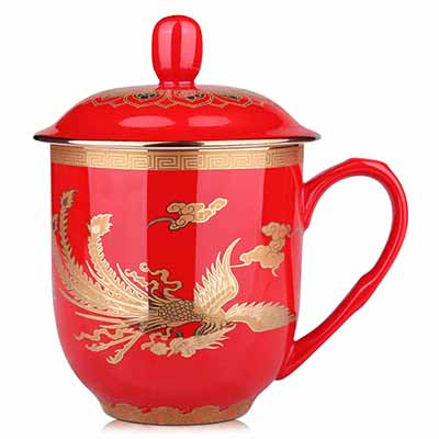 中国红瓷凤杯水杯