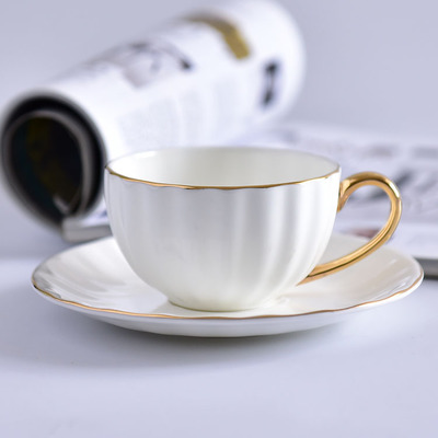 厂家批发咖啡杯套装 金柄南瓜咖啡杯碟创意骨瓷水杯礼品定制logo