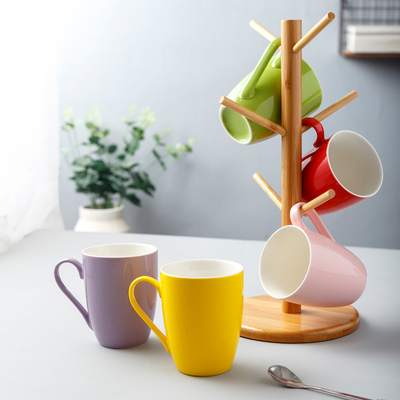 创意简约马卡龙色家用陶瓷杯子 客厅早餐水杯 小清新马克杯6个套装