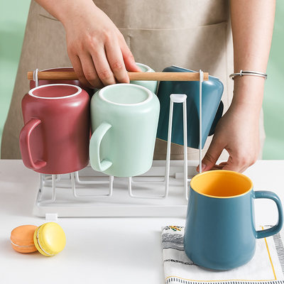 轻奢彩色水杯套装 办公室陶瓷马克杯 家用茶杯6个喝水杯子