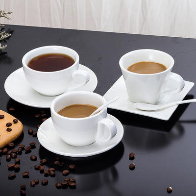 纯白陶瓷咖啡杯子 欧式卡布奇诺拿铁杯 简约大容量咖啡杯可定制LOGO