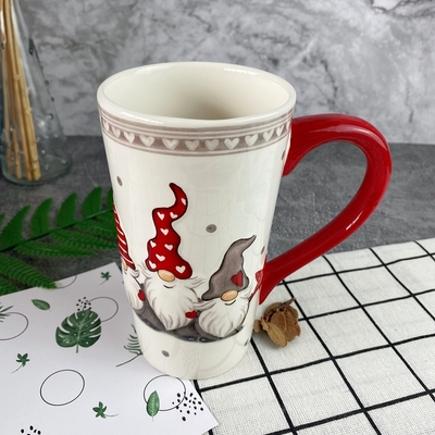 圣诞高杯大容量马克杯定制 陶瓷家用浮雕杯子 可爱潮流牛奶水杯办公茶杯
