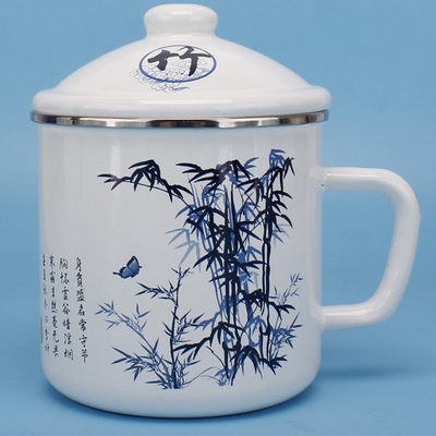 珐琅搪瓷杯 中国风茶杯 水墨古典古风梅花,竹子,菊花水杯定制