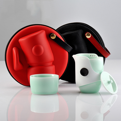 古婺窑火玉青陶瓷旅行茶具套装 便携家用简约茶水分离泡茶杯创意杯