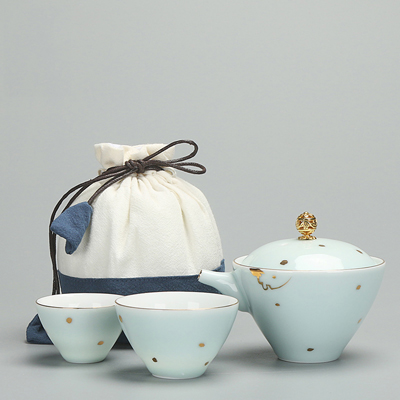 旅行功夫茶具套装 便携包式快客杯一壶二杯 户外泡茶壶陶瓷过滤茶杯