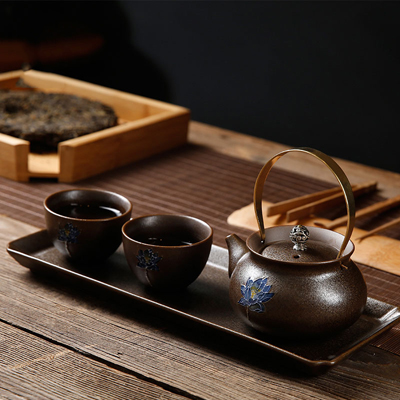 老夫子便携办公旅行茶具套装 陶瓷茶壶茶杯干泡