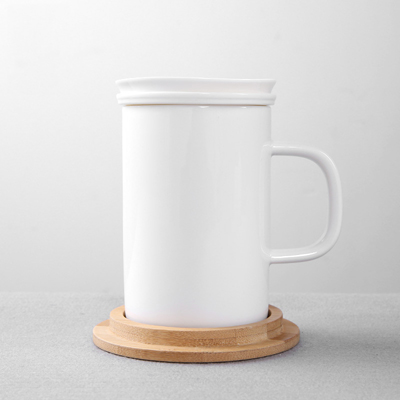 老夫子德化白瓷泡茶杯 带盖过滤家用办公室个人会议水杯陶瓷马克杯