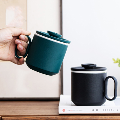 创意陶瓷马克杯 茶水分离杯带盖 大容量家用喝水杯日式办公室泡茶杯