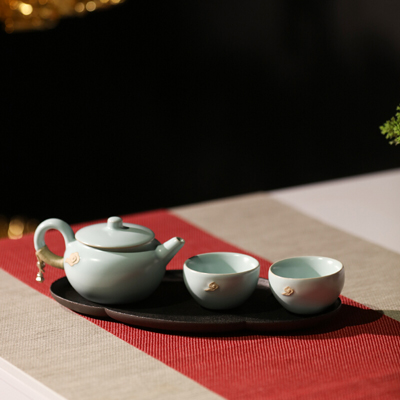 茶具套装 陶瓷茶具茶盘茶杯套装茶具礼盒装粉青