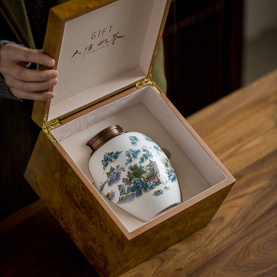 锡盖陶瓷茶叶罐定制 密封罐礼盒装简约存茶罐醒茶罐订做 茶叶包装绿茶罐礼盒